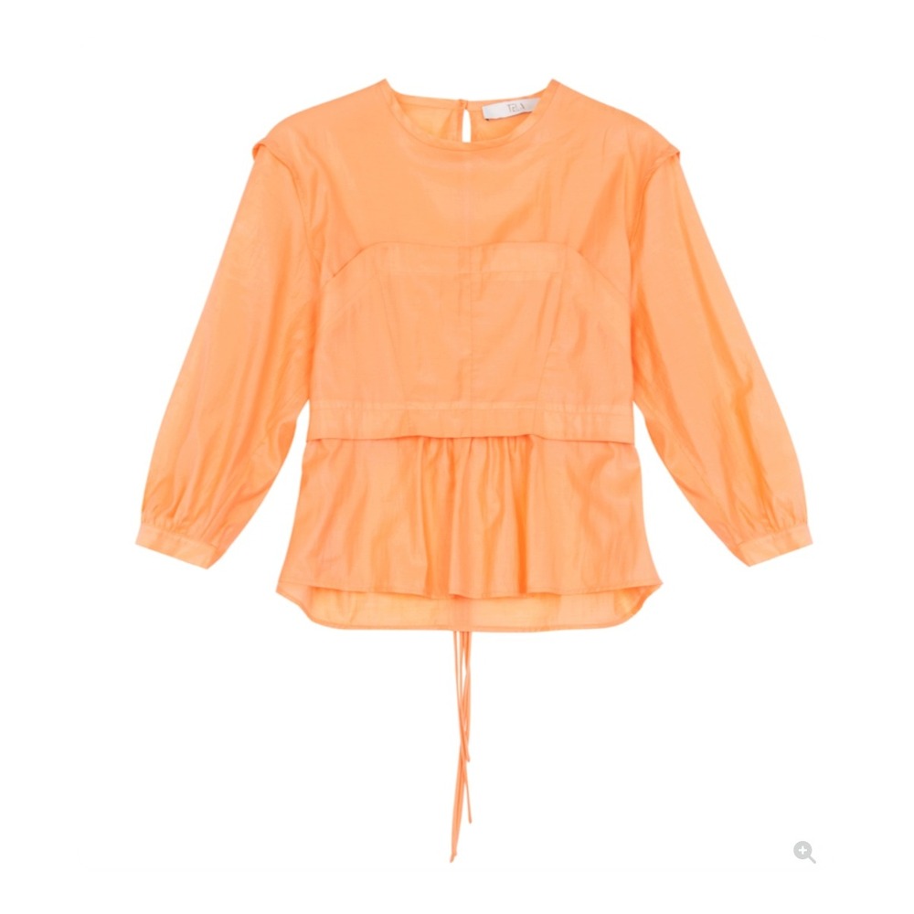 Tela Rami Top Peplum Tie Back Long Sleeve Size M 44